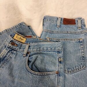 Bundle Lot 2 LL Bean Mens 34x28 Natural Fit Blue Denim Jeans Vtg Straight Y2K I
